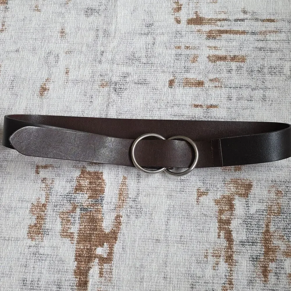 Vintage Y2k Abercrombie & Fitch Brown Leather Belt Double O-ring Buckle EUC